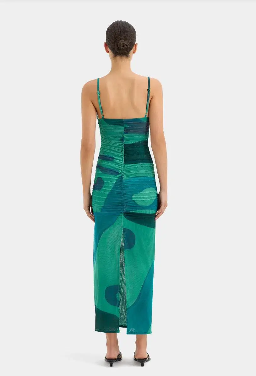 Sir The Lable Frankie Gathered Midi Dress in Emerald Reflection Size 2 / AU 10 - Image 4