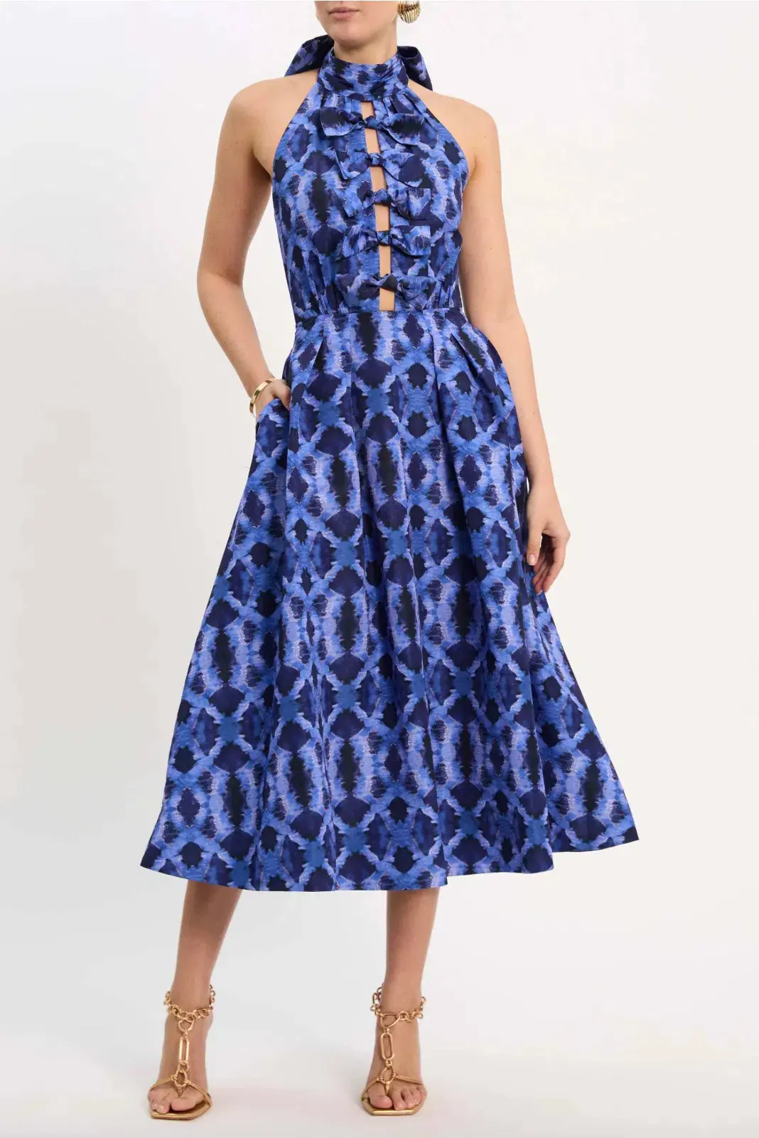 Rebecca Vallance Shiloh Halter Midi Dress Blue Size AU 12  - Image 1