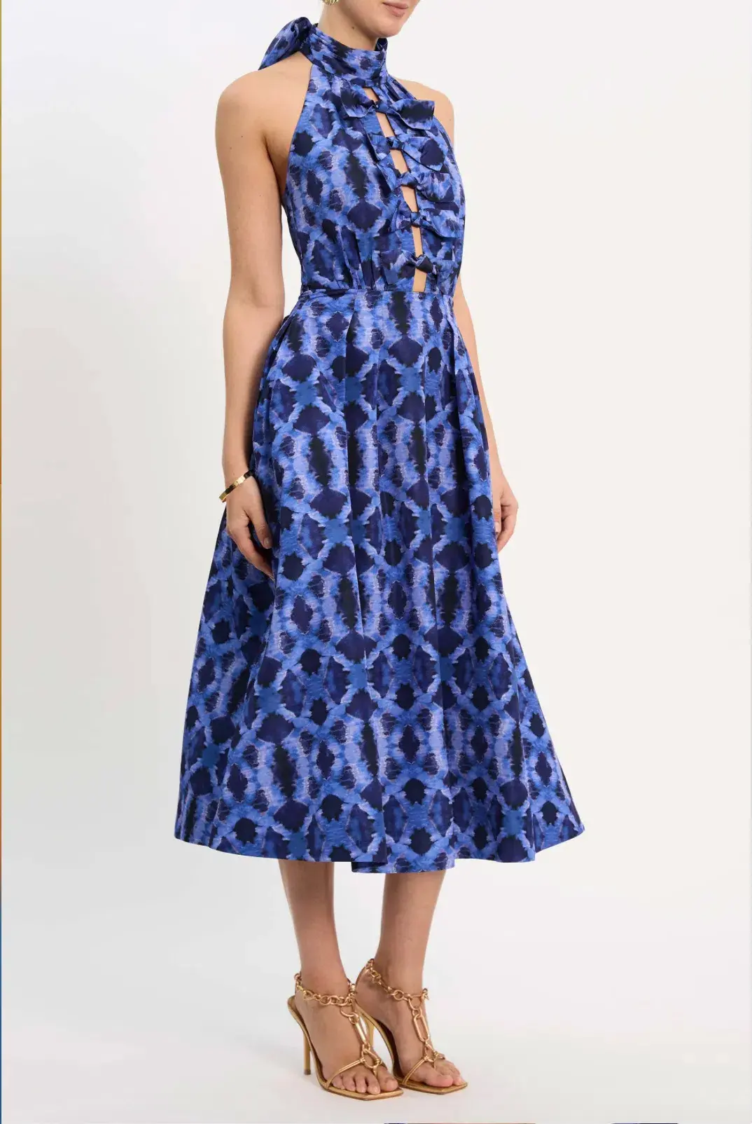 Rebecca Vallance Shiloh Halter Midi Dress Blue Size AU 12  - Image 3