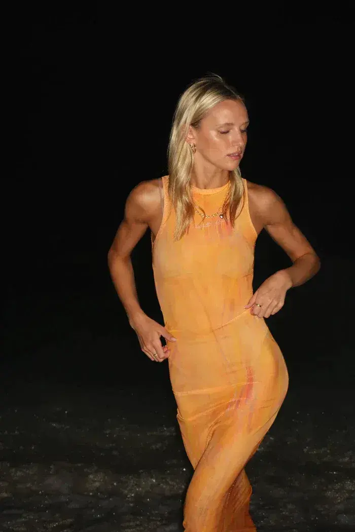 With Harper Lu Tangelo Mesh Maxi Dress Orange Size XS / AU 6 - Image 3