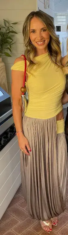 Bec & Bridge Serene Boatneck Maxi Dress Citrus/ Taupe Size AU 10 for rent on The Volte - main image