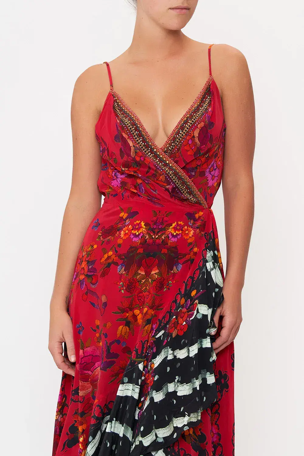 Camilla Draped Front Wrap Dress Red Multi Size 10 - Image 3