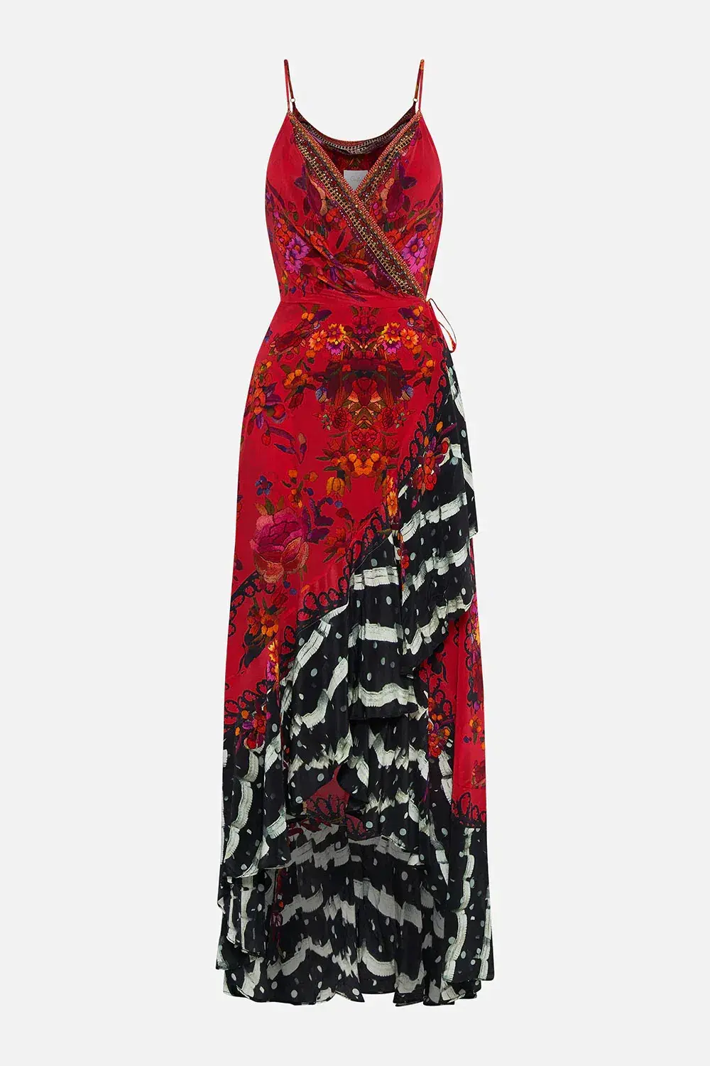 Camilla Draped Front Wrap Dress Red Multi Size 10 - Image 5