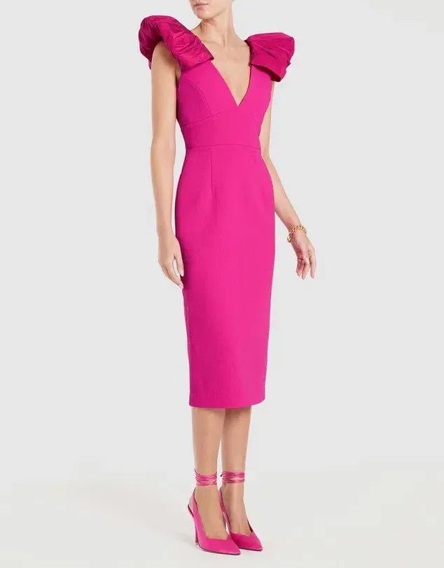 Rebecca Vallance Cupids Bow Midi Dress Pink Size 8 - Image 1