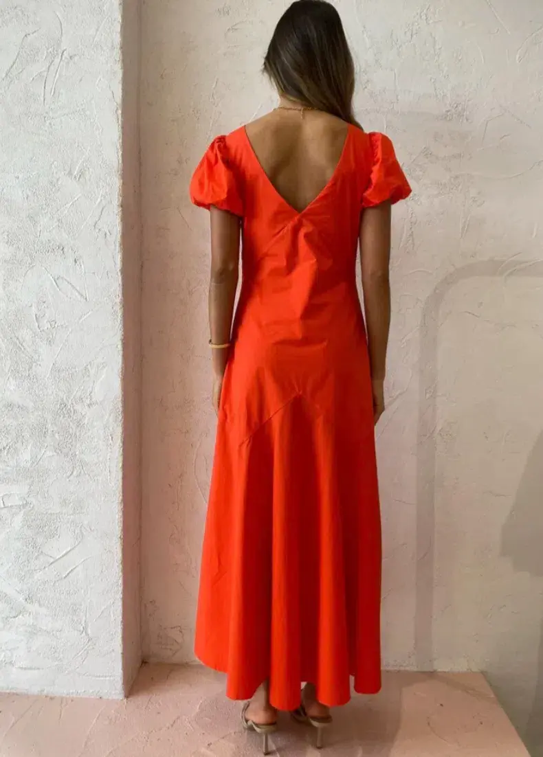 Sir the Label Anja Panelled Midi Dress Mandarin Red Size 10 - Image 4