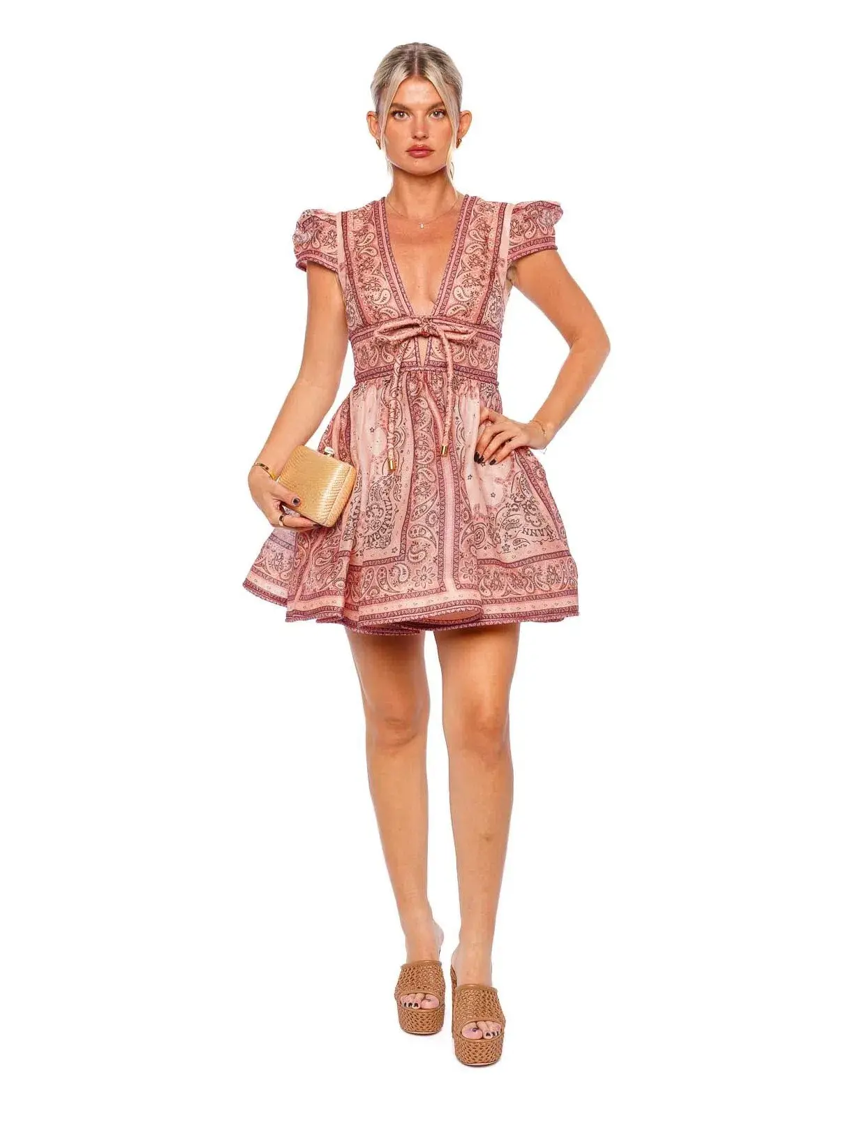 Zimmermann The Matchmaker Structured Mini Dress in Pink Bandana Size 1 / AU 10  - Image 1