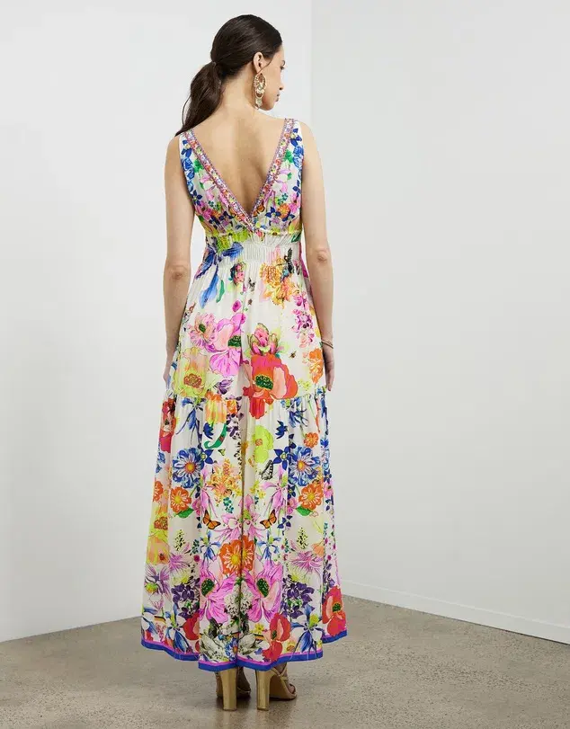 Camilla Fairy Gang Print Silk Maxi Dress Multi Print Size 10 - Image 3
