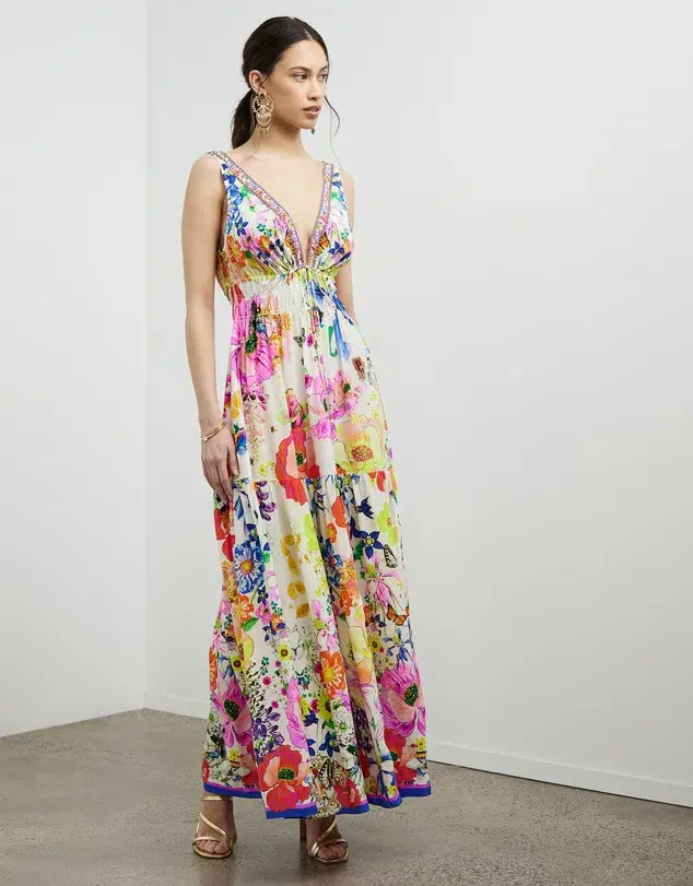 Camilla Fairy Gang Print Silk Maxi Dress Multi Print Size 10 - Image 1