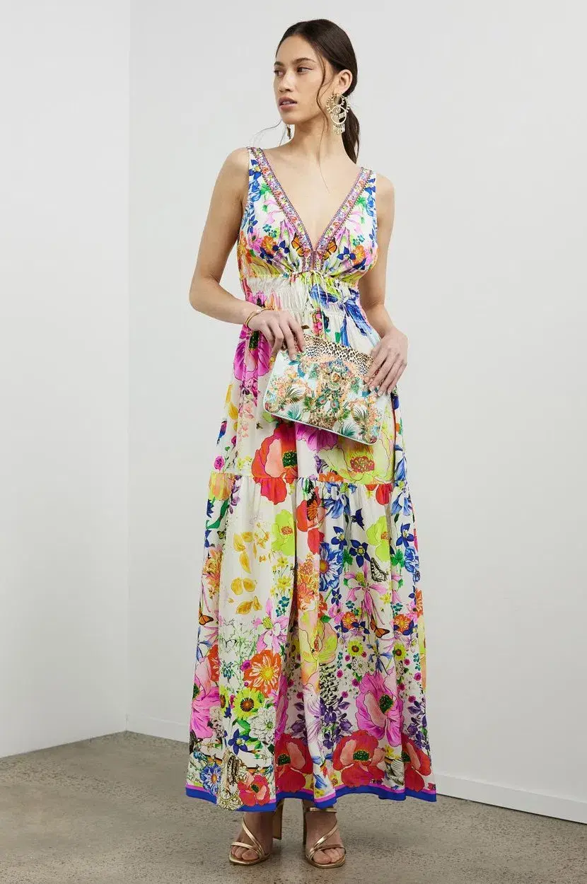 Camilla Fairy Gang Print Silk Maxi Dress Multi Print Size 10 - Image 2