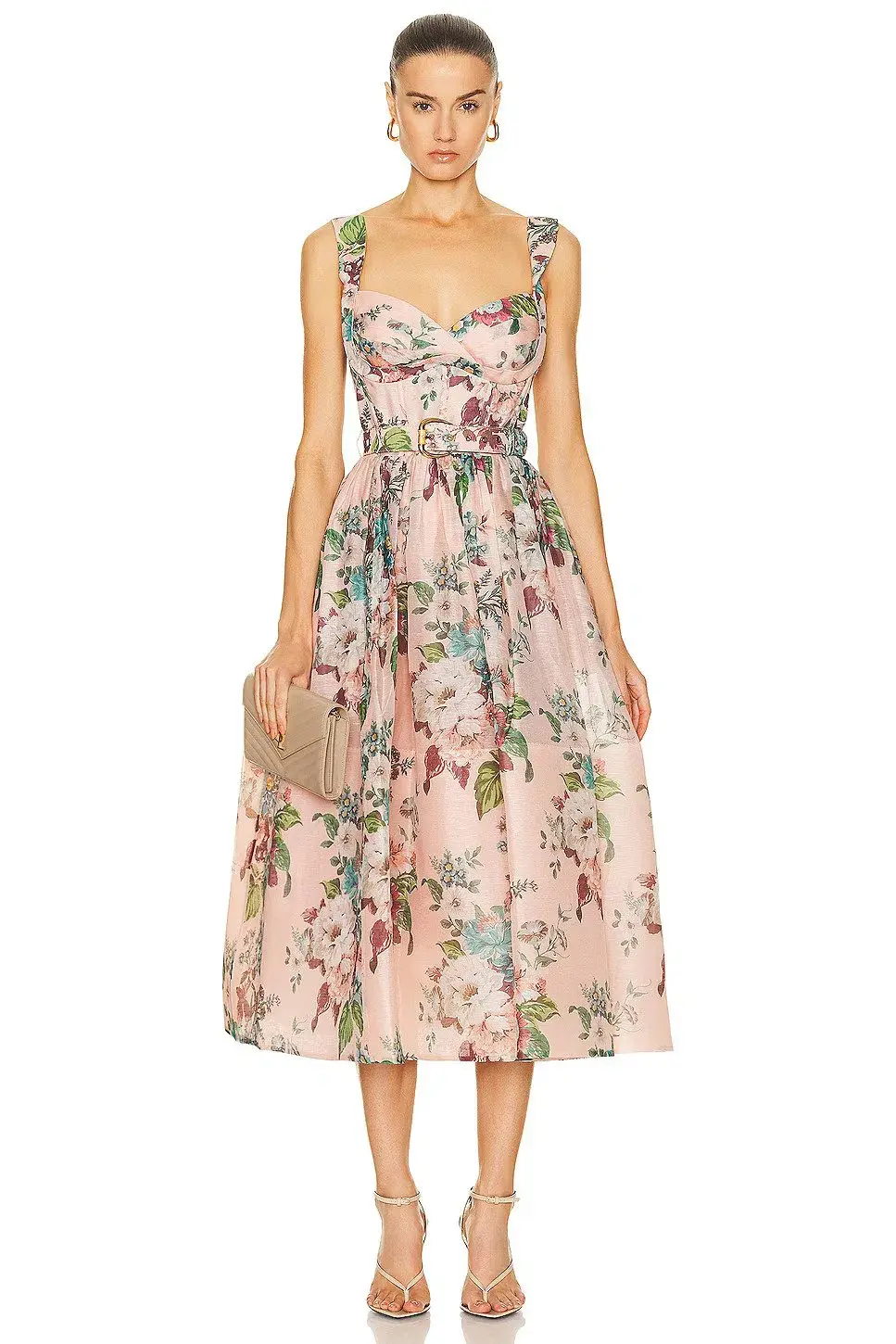 Zimmermann Matchmaker Midi Dress in Pink Barkcloth Print Size 0 /Au 8  - Image 1