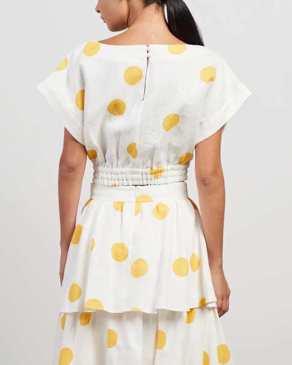 Rebecca Vallance Aya Polka-Dot Linen Midi Skirt and Crop Set White Print Size 12 - Image 5