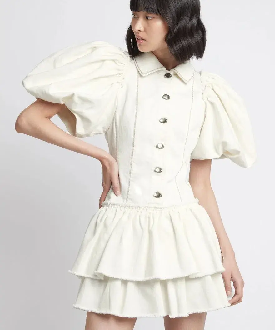 Aje Reclaim Denim Mini Dress White Size 8 for rent on The Volte - main image