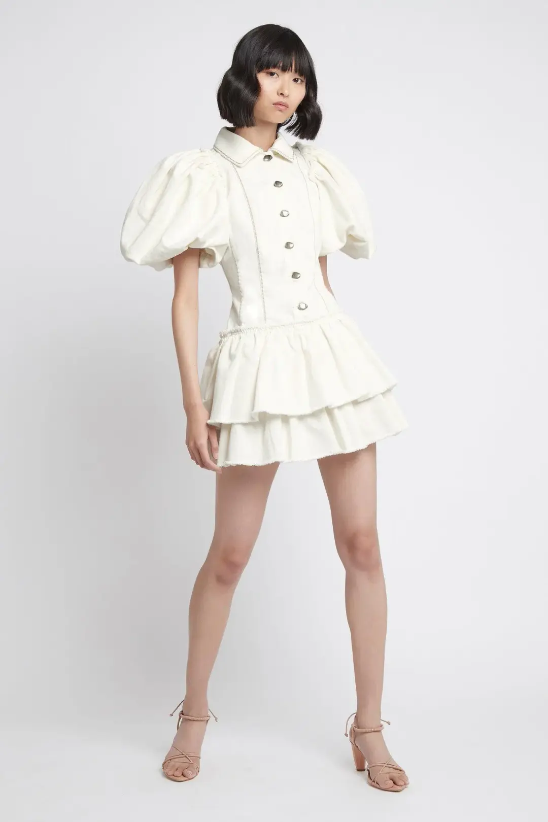 Aje Reclaim Denim Mini Dress White Size 8 for rent on The Volte - main image