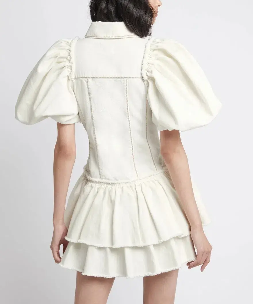 Aje Reclaim Denim Mini Dress White Size 8 for rent on The Volte - main image