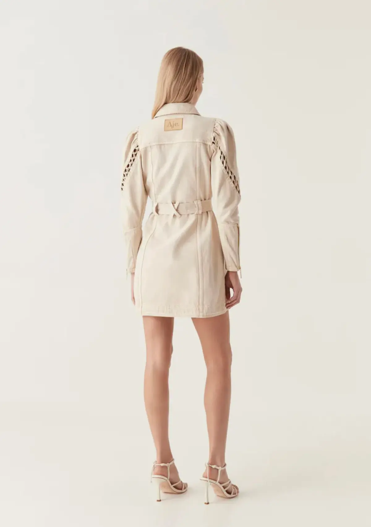 Aje Effie Braided Denim Mini Dress Beige Size 8 - Image 3