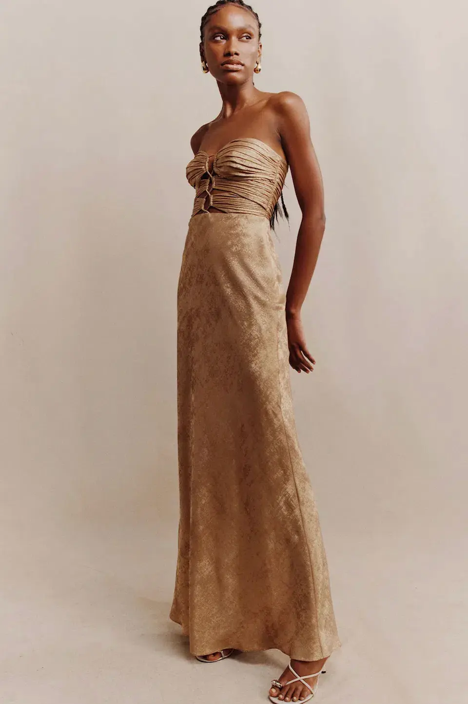 Shona Joy Royale Strapless Lace up Maxi Dress Gold Size 6 for rent on The Volte - main image