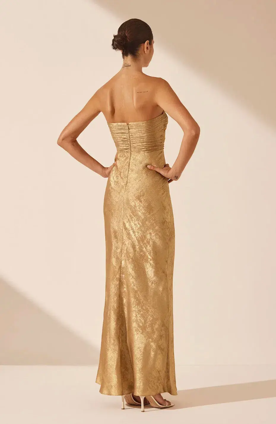 Shona Joy Royale Strapless Lace up Maxi Dress Gold Size 6 - Image 3