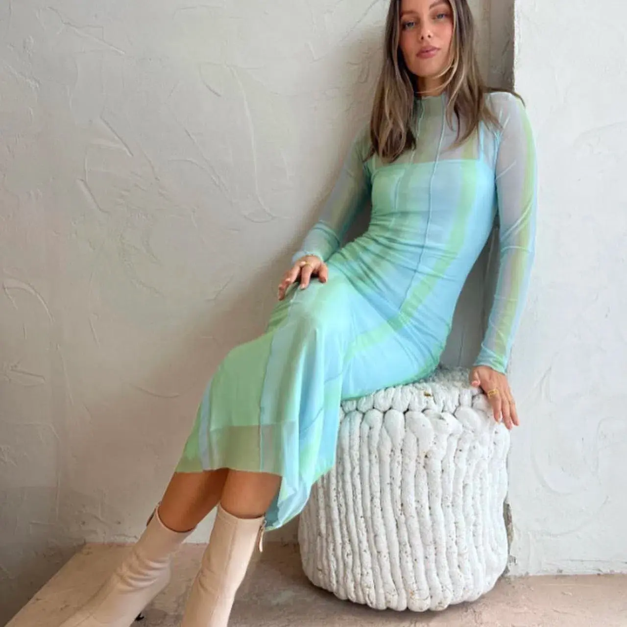 Significant Other Jean Midi Dress Green Mirage Size 6 - Image 3