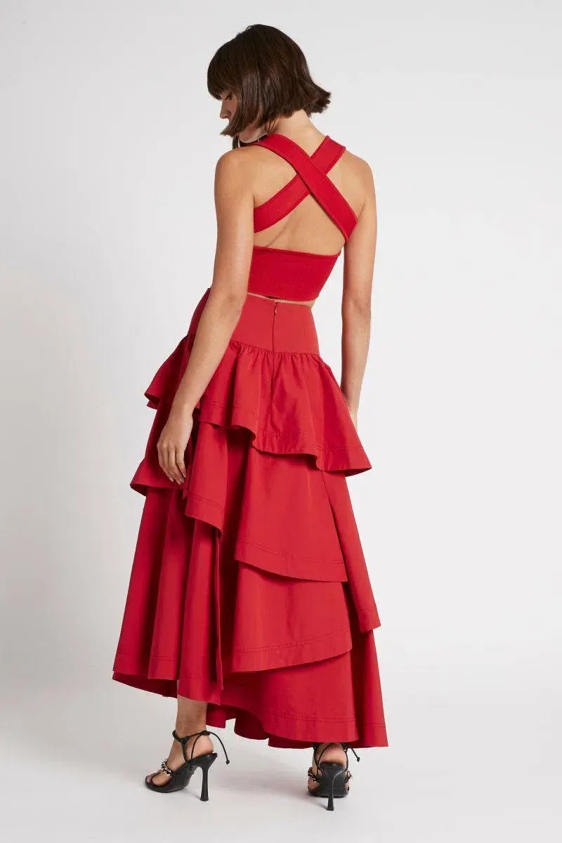 Aje Cosmos Tiered Frill Midi Skirt Red Size 8 - Image 5