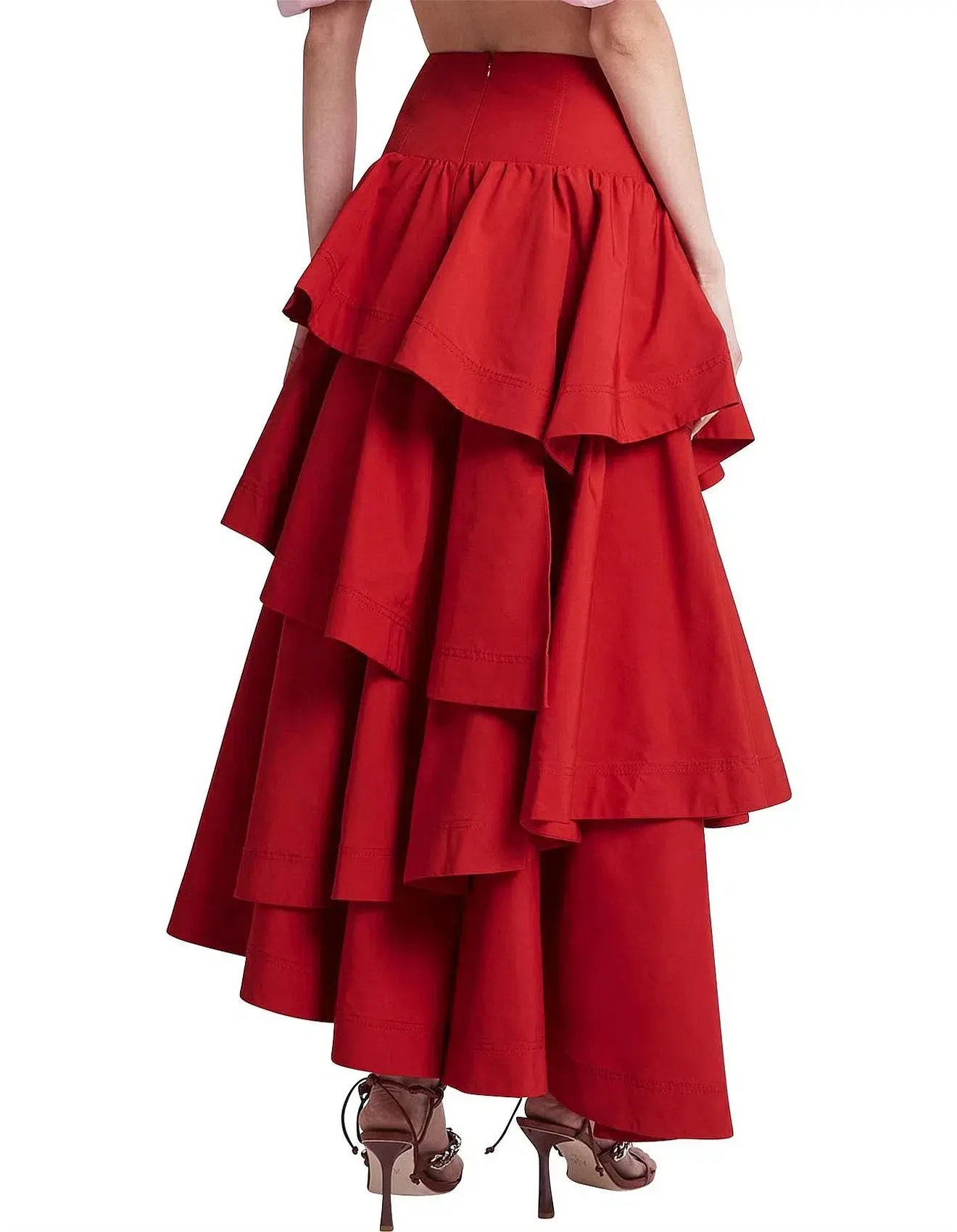 Aje Cosmos Tiered Frill Midi Skirt Red Size 8 - Image 3