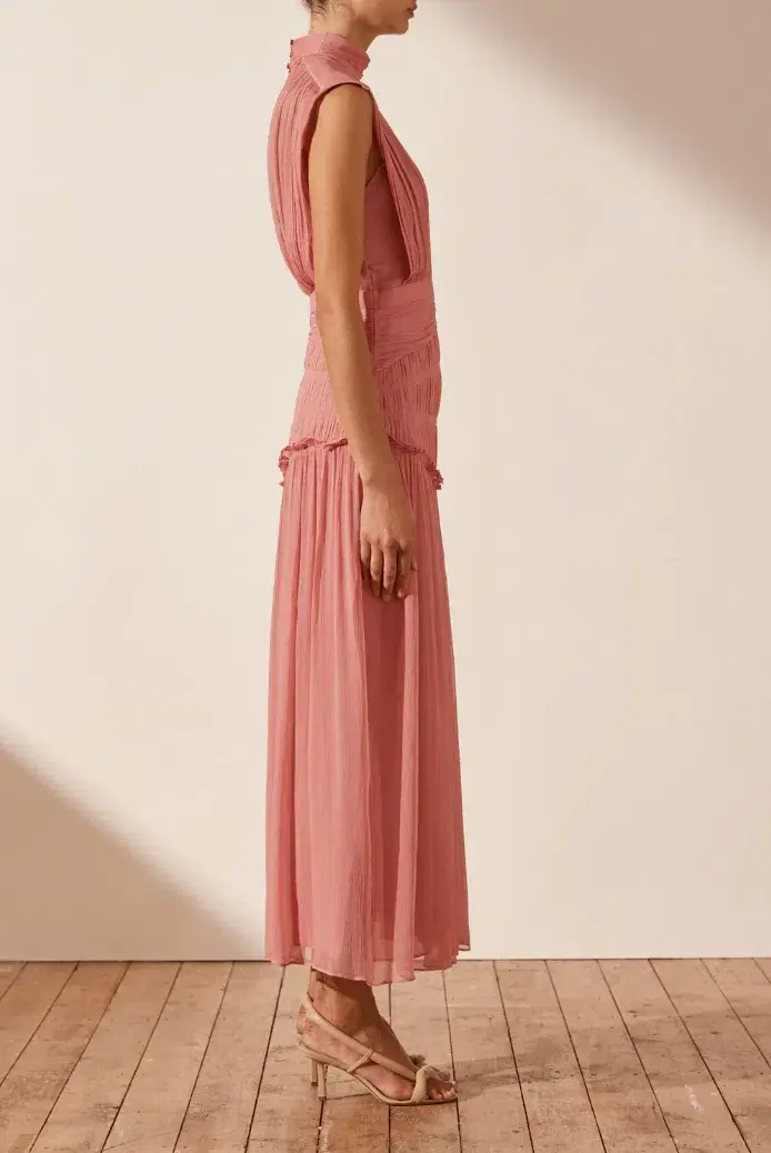 Shona Joy Lauren High Neck Midi Dress Blush Size 6 - Image 5