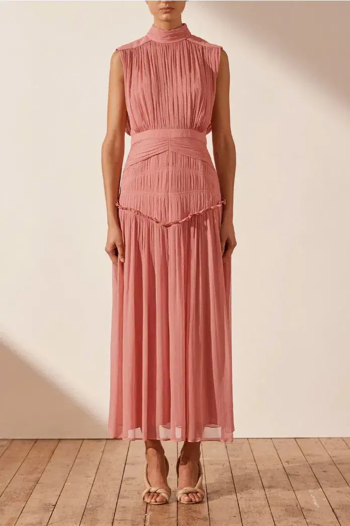 Shona Joy Lauren High Neck Midi Dress Blush Size 6 - Image 6