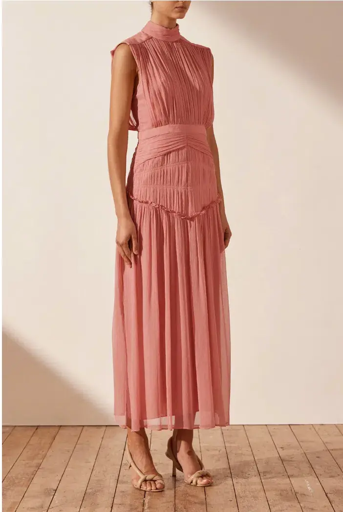 Shona Joy Lauren High Neck Midi Dress Blush Size 6 - Image 4