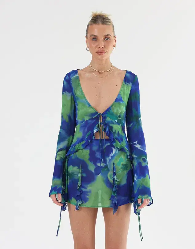 Isabelle Quinn Myla Ruffle Blouse and Mini Skirt Set Multi Size 8/10 - Image 3