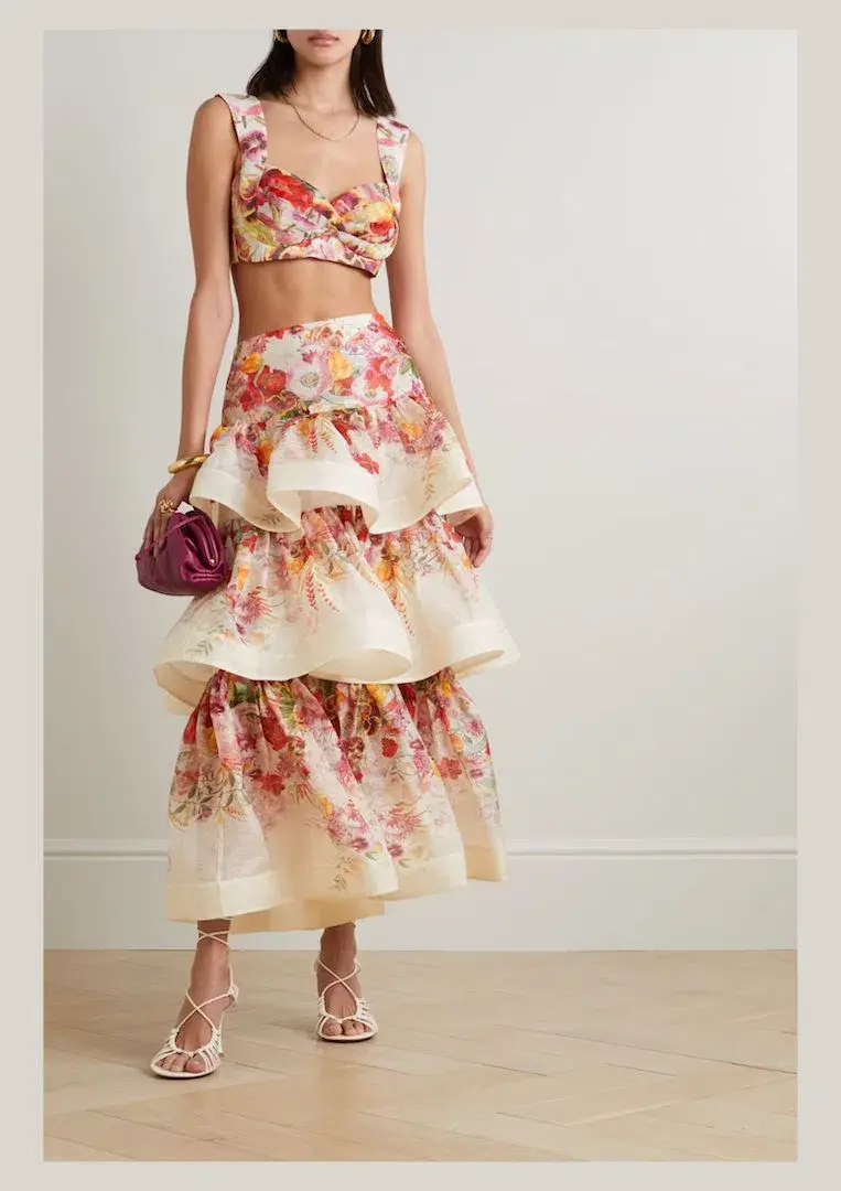 Zimmermann Wonderland Bralette & Tiered Skirt Set in Elka Poppy Ivory Floral Print Size 3 / AU 14 - Image 2