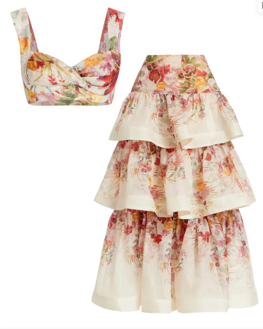 Zimmermann Wonderland Bralette & Tiered Skirt Set in Elka Poppy Ivory Floral Print Size 3 / AU 14 - Image 6