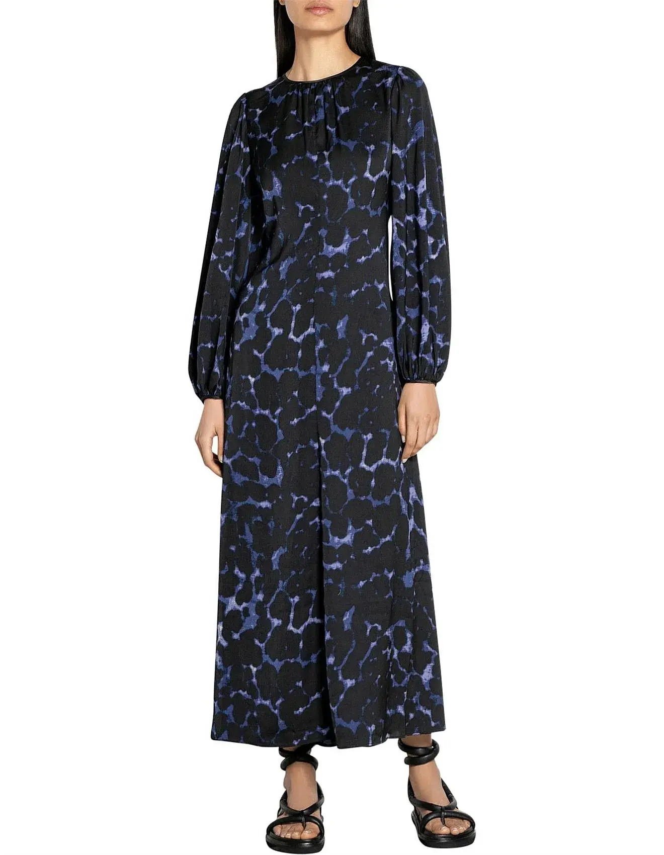 Veronica Maine Ink Blot Ankle Length Dress Black Print Size 16 - Image 1