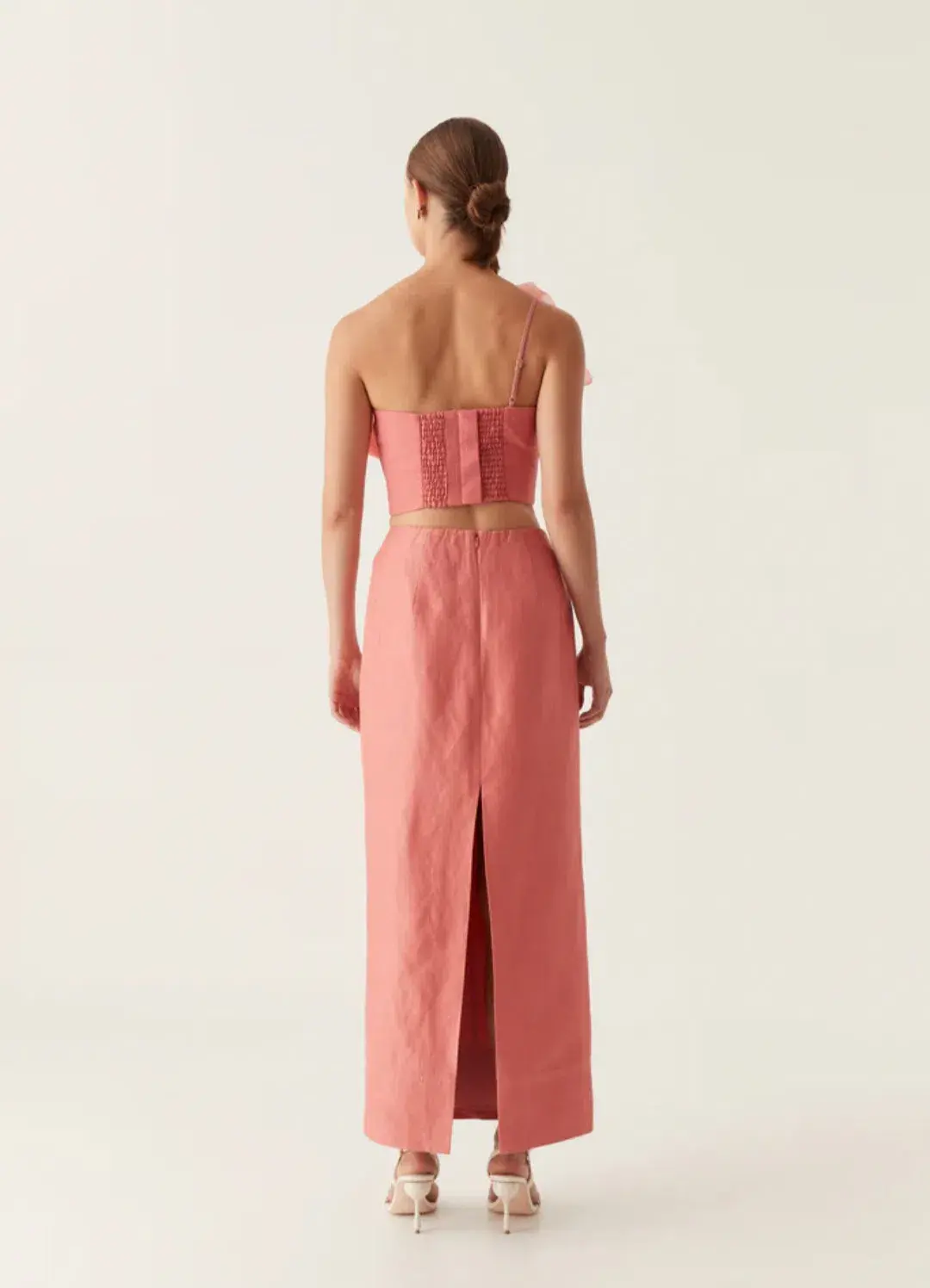 Aje Flame Crop Top and Mary Column Maxi Skirt Set in Guava Pink Size 10 for rent on The Volte - main image