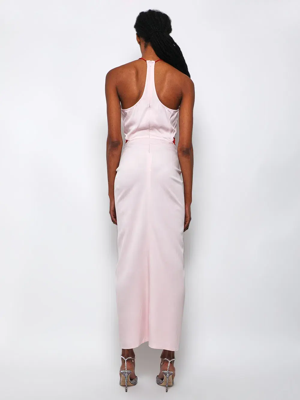 Christopher Esber Multi Panel Disconnect Ruched Halter Dress Rose Quartz Size 12 for rent on The Volte - main image