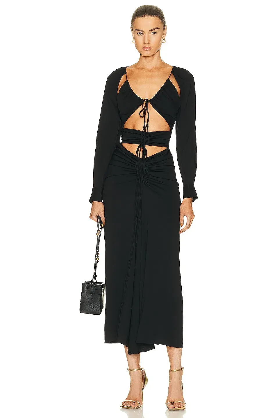 Christopher Esber Ruched Floating Sleeve Tie Dress Black Size 8 - Image 1