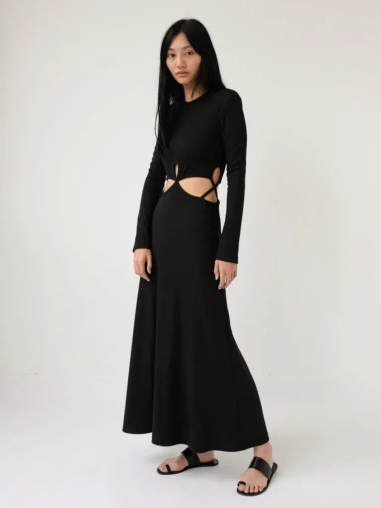 Christopher Esber Looped Cutaway Long Sleeve Rib Dress Black Size 14 - Image 3