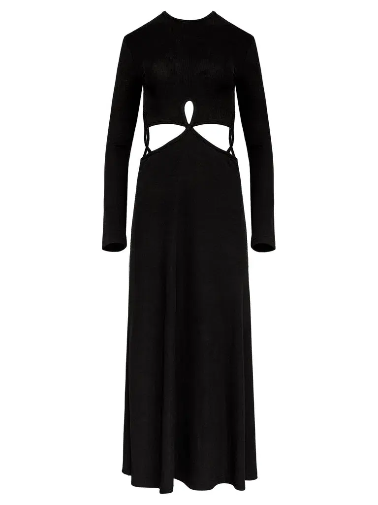 Christopher Esber Looped Cutaway Long Sleeve Rib Dress Black Size 14 - Image 4