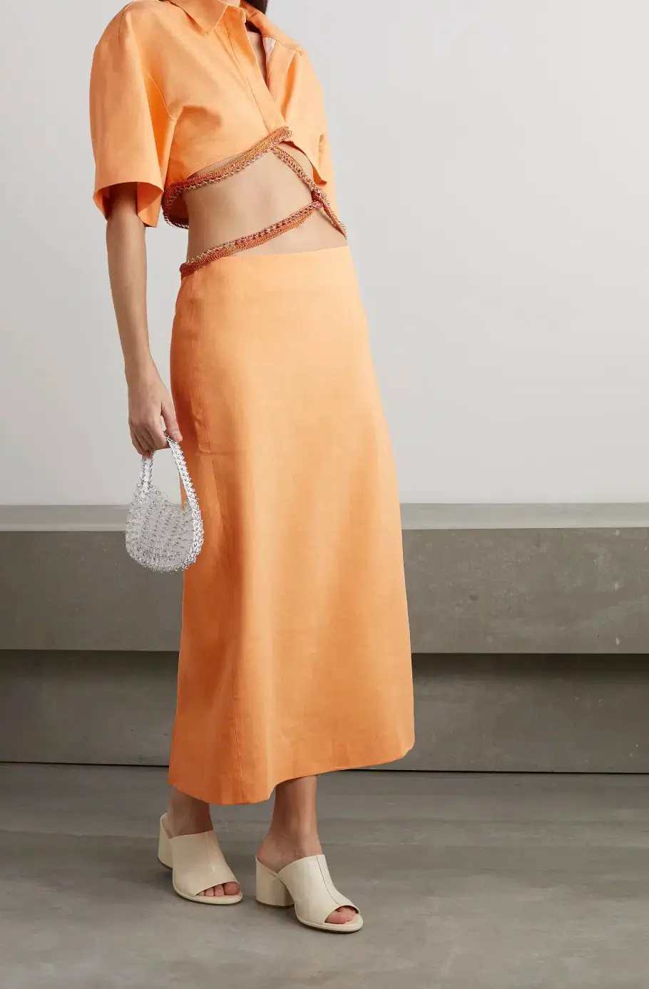 Christopher Esber Beaded Torso Linen Shirt Dress Tangerine Size 10 - Image 1
