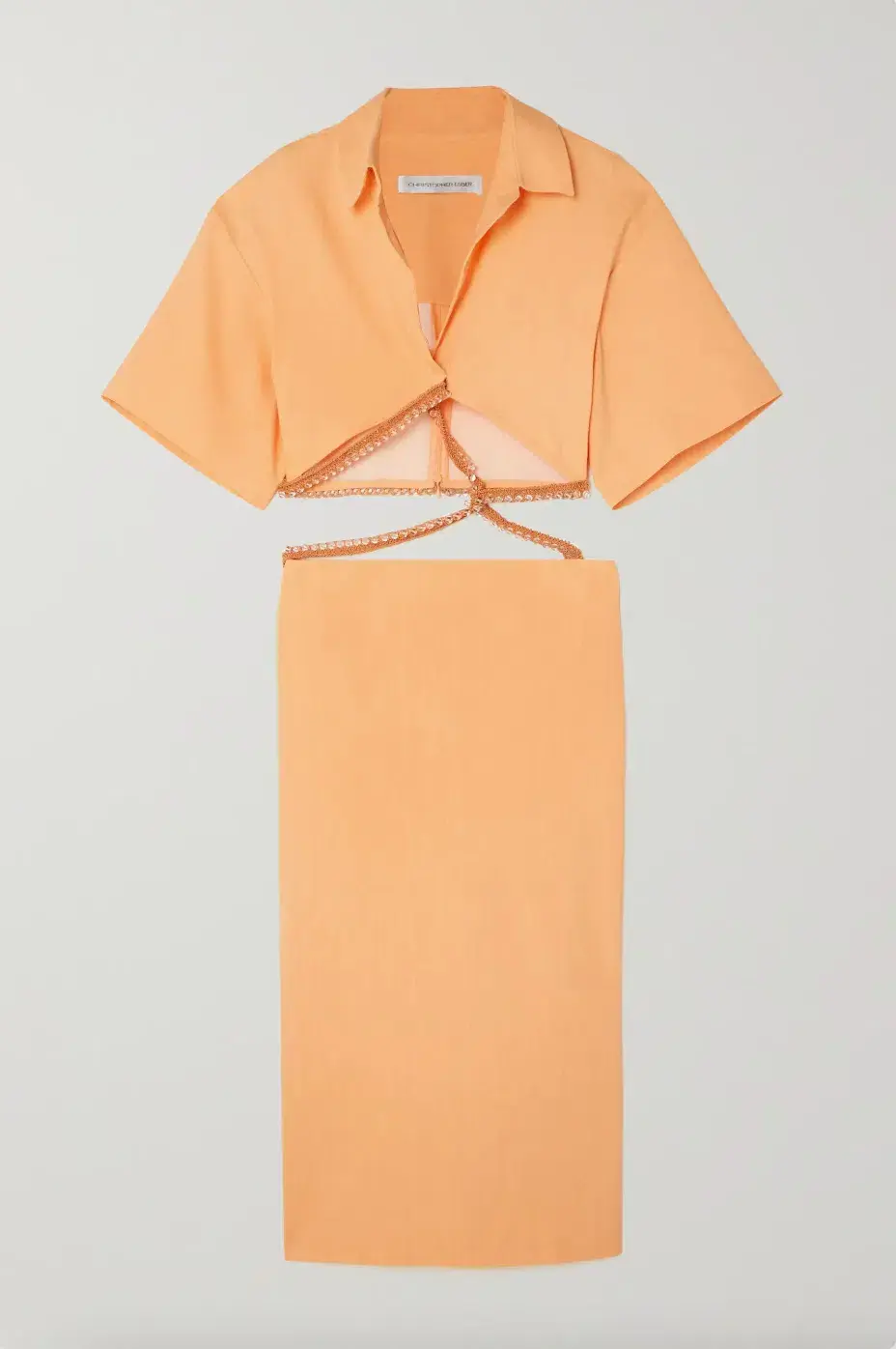 Christopher Esber Beaded Torso Linen Shirt Dress Tangerine Size 10 - Image 3