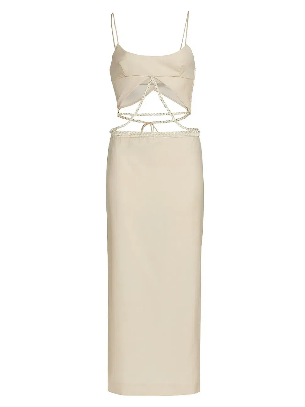 Christopher Esber Crochet Glass Pearl Tie Dress Beige Size 12 - Image 3
