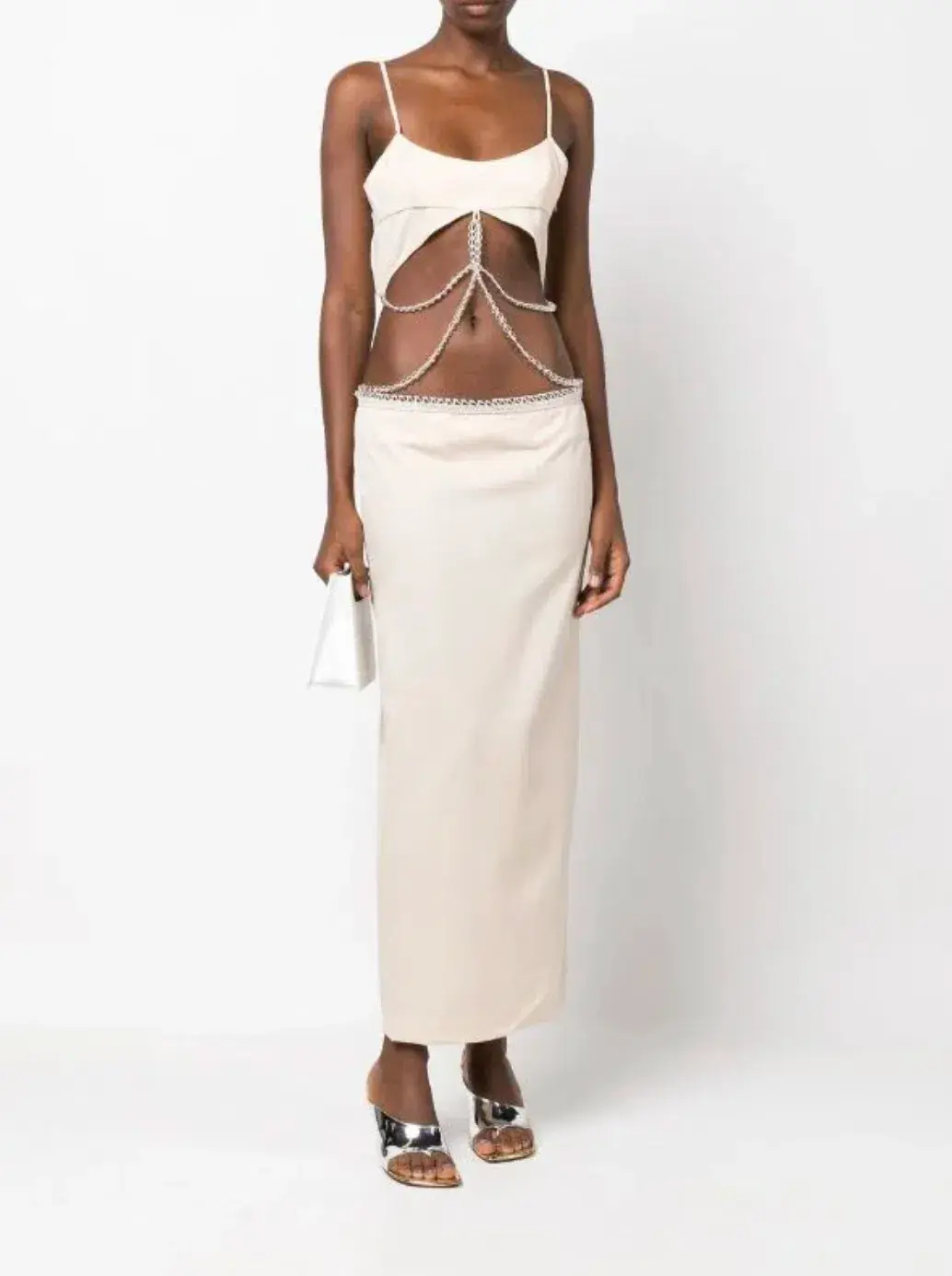 Christopher Esber Crochet Glass Pearl Tie Dress Beige Size 12 - Image 1
