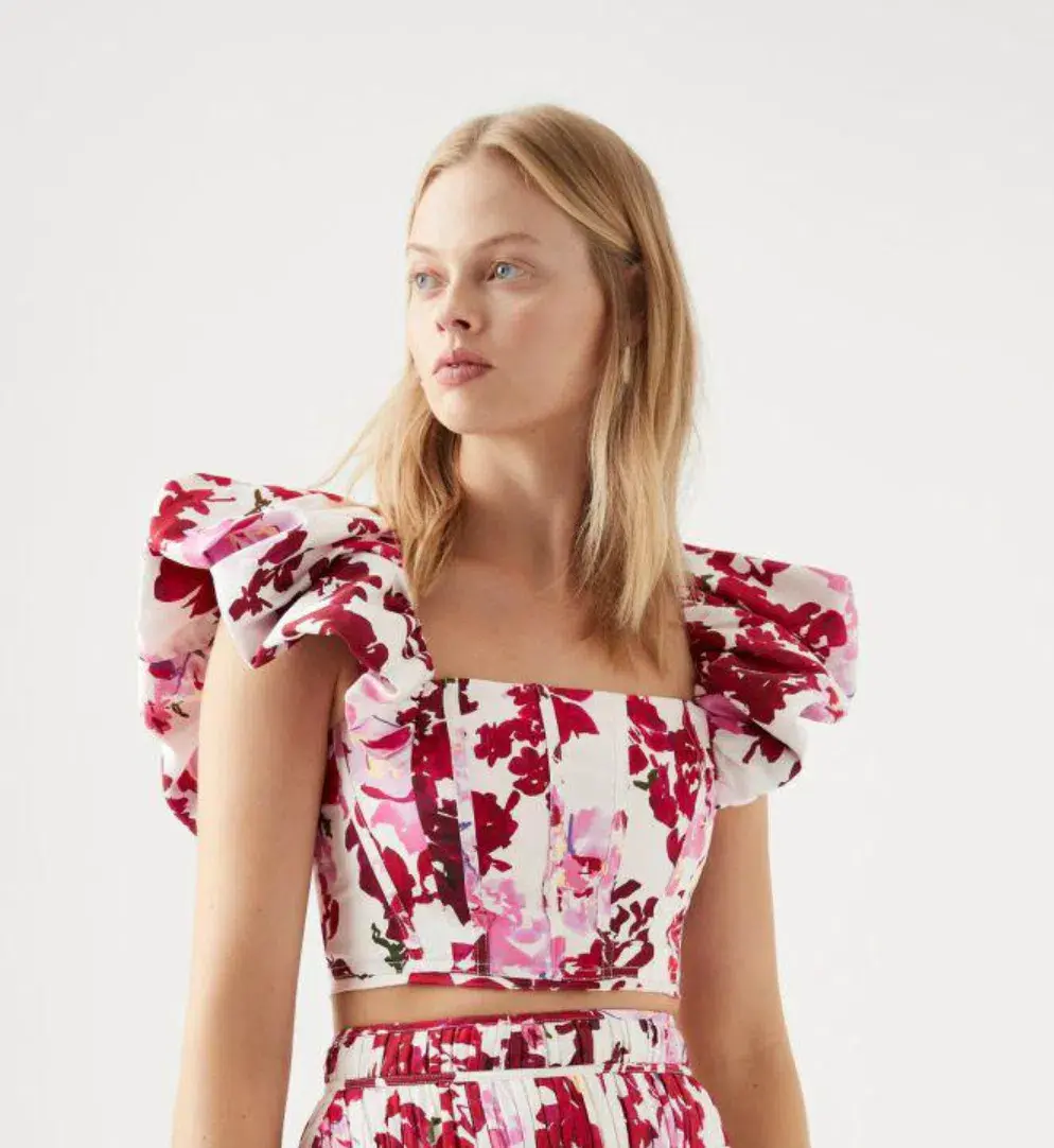 Aje Cherie Bubble Midi Skirt and Top Set Red Floral Size 8 - Image 2