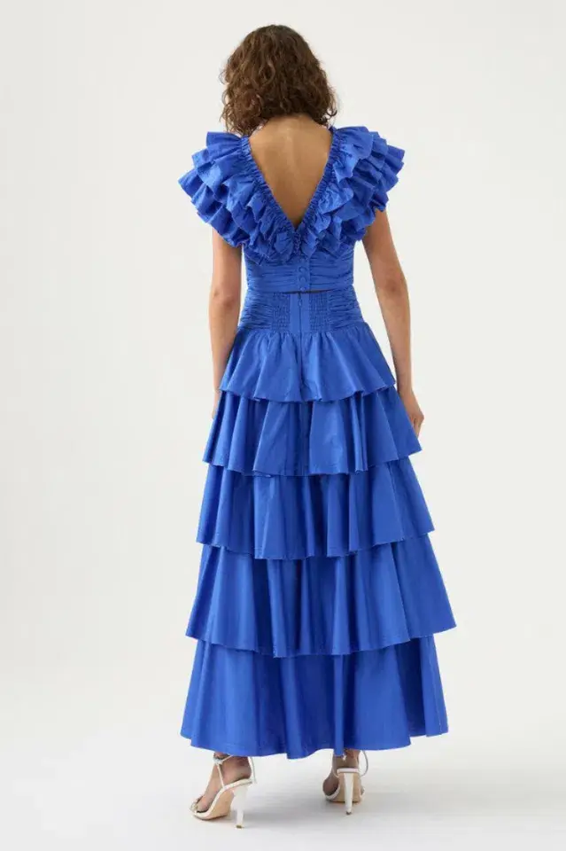 Aje Rhytmic Frill Bodice and Eleni Tiered Maxi Skirt Eleni Set Blue Size 10-12 - Image 4