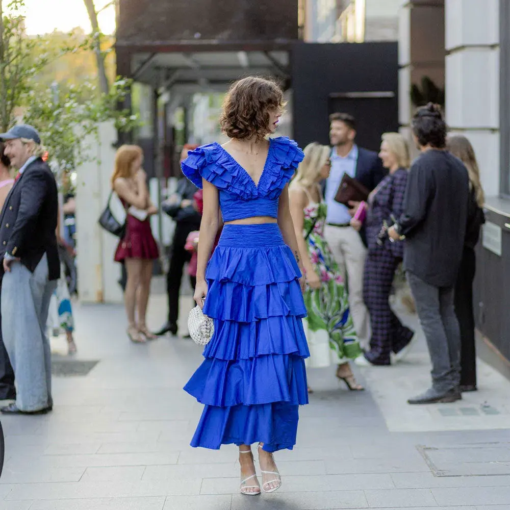 Aje Rhytmic Frill Bodice and Eleni Tiered Maxi Skirt Eleni Set Blue Size 10-12 - Image 2