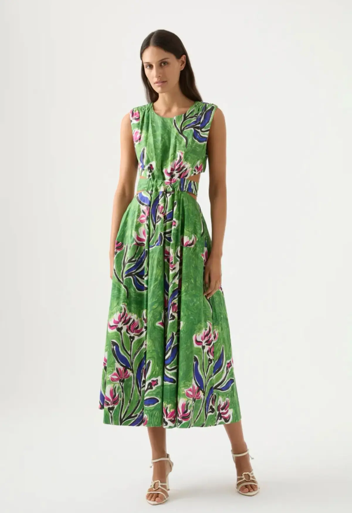 Aje Zorina Tie Midi Dress Green Floral Print Size 14 - Image 1
