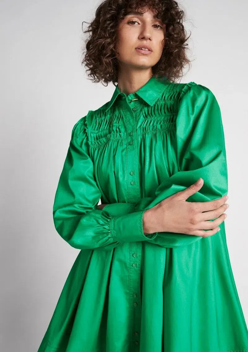Aje Tidal Tucked Smock Mini Dress Green Size 6 - Image 1