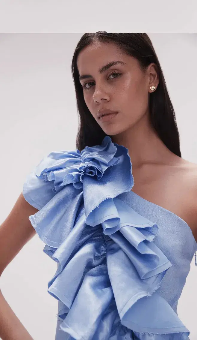 Aje Adelia Ruffle Midi Dress Blue Size 12 - Image 2