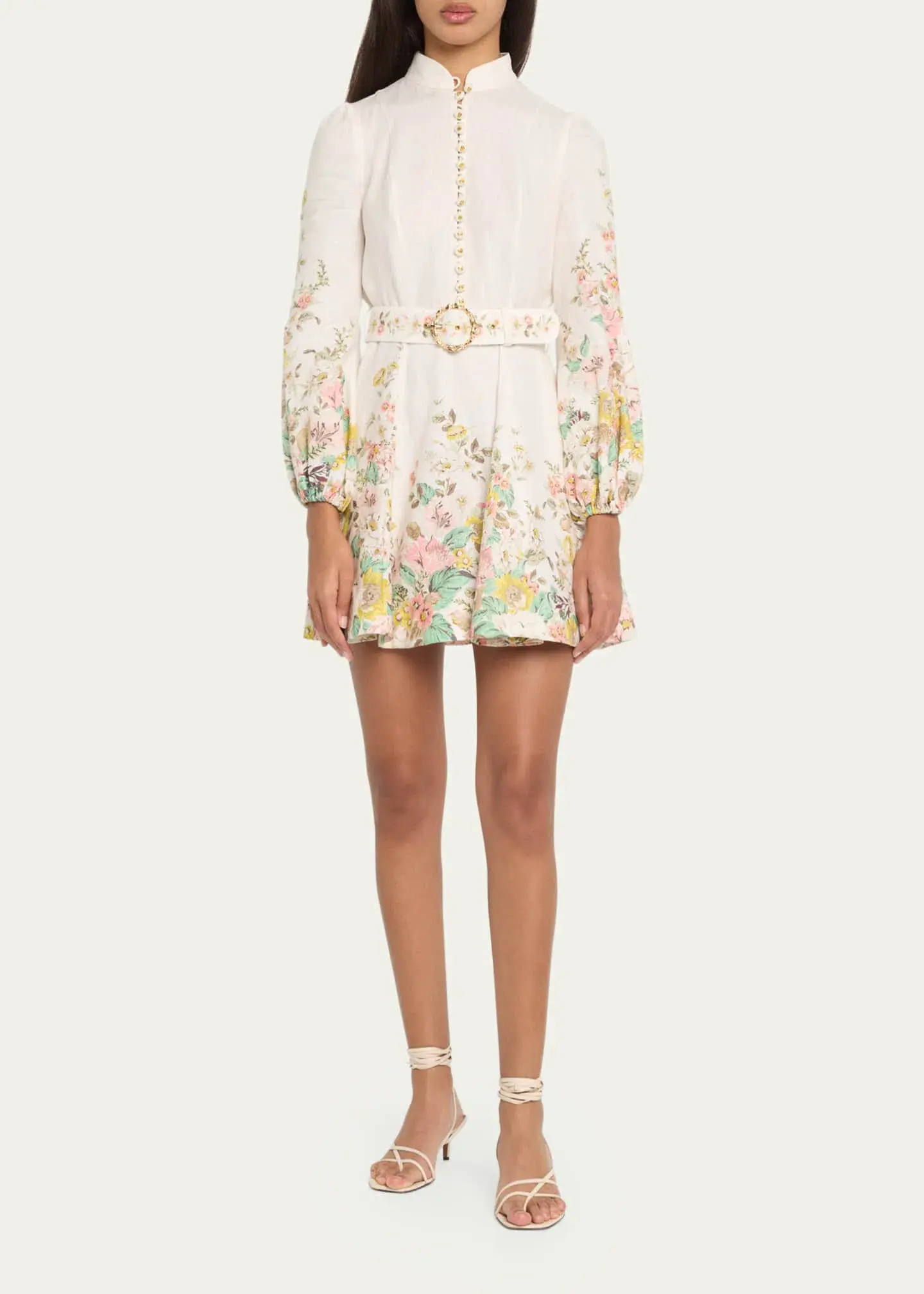 Zimmermann Matchmaker Buttoned Mini Dress in Ivory/Coral Floral Size 1/ AU 10 - Image 1