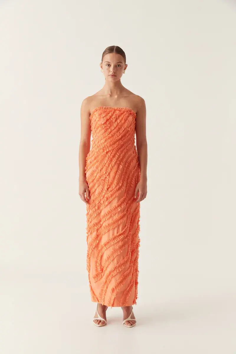 Aje Terrene Frill Maxi Dress Sunset Orange Size 8 - Image 1