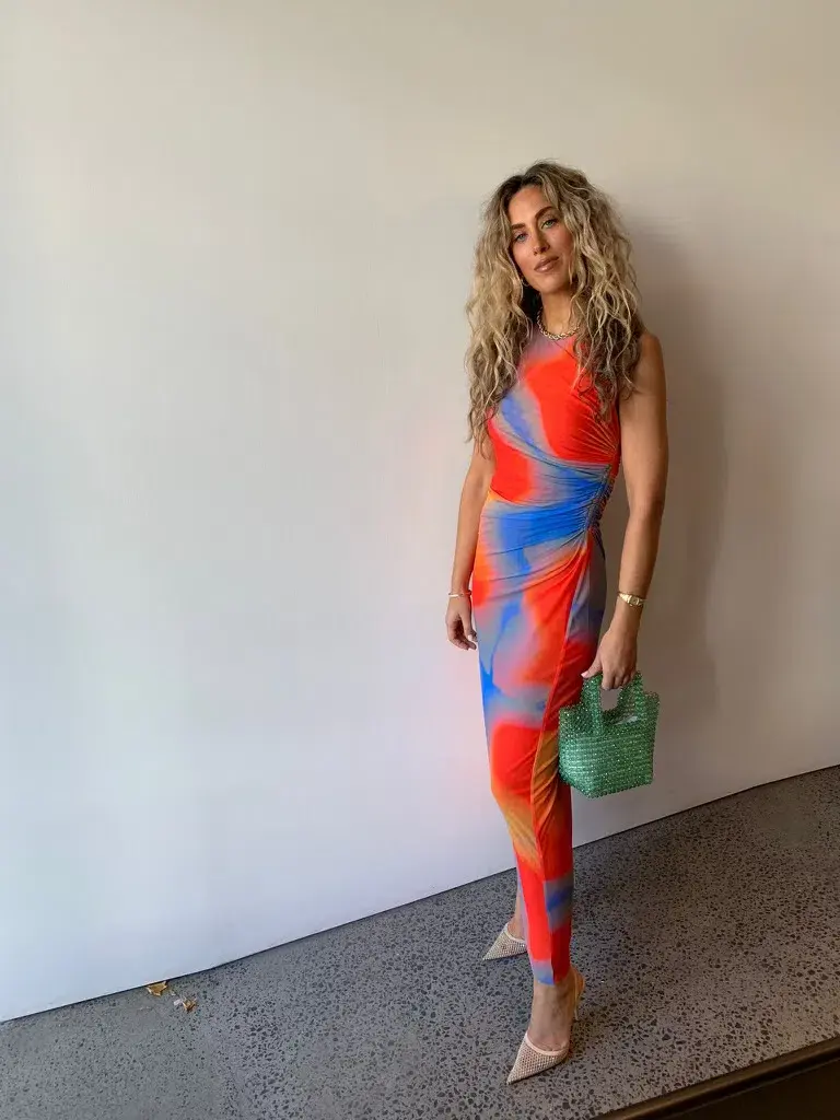 Scanlan Theodore Italian Watercolour Dress Blue/Red Size 8 for rent on The Volte - main image