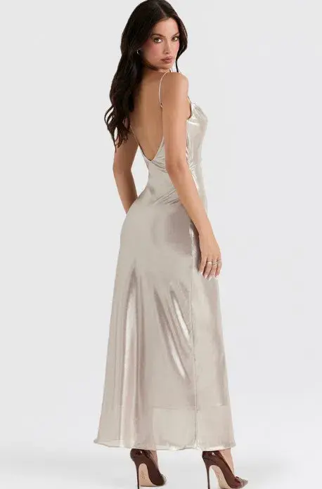 House of CB Leia Low Back Maxi Dress Champagne Shimmer Size M / AU 10 - Image 1